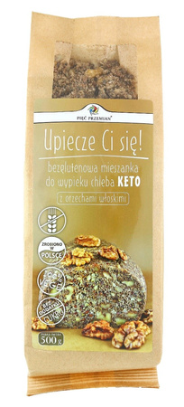 MIESZANKA DO WYPIEKU CHLEBA Z ORZECHAMI WŁOSKIMI BEZ DODATKU CUKRÓW BEZGLUTENOWA (KETO) 500 g - PIĘĆ PRZEMIAN