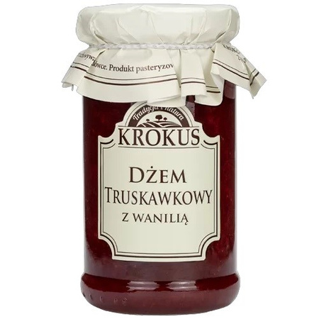 DŻEM TRUSKAWKOWY Z WANILIĄ O OBNIŻONEJ ZAWARTOŚCI CUKRU BEZGLUTENOWY 235 g - KROKUS