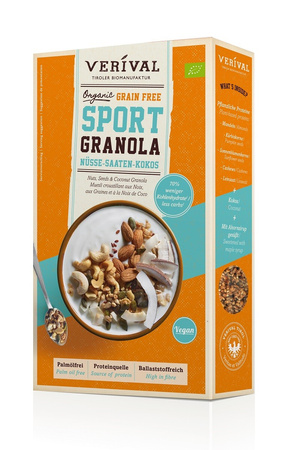 GRANOLA SPORT Z ORZECHAMI, NASIONAMI I KOKOSEM BIO 400 g - VERIVAL