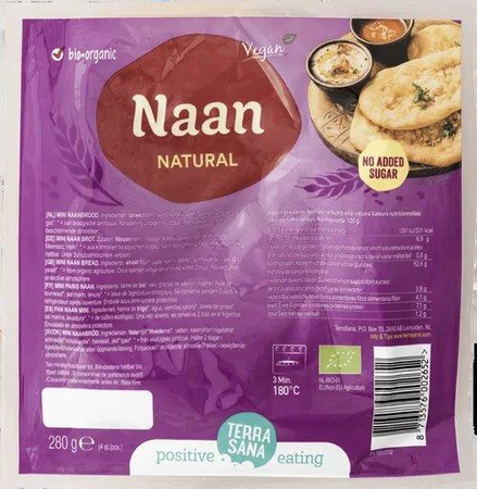 CHLEBEK DUŻY NAAN NATURALNY BIO 280 g - TERRASANA