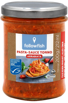 SOS POMIDOROWY W STYLU ARRABBIATA BIO Z TUŃCZYKIEM BIAŁYM MSC 200 g - FOLLOWFOOD