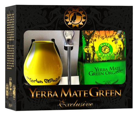 ZESTAW YERBA MATE BIO 400 g, MATERO (LOSOWY WZÓR), BOMBILLA - ORGANIC MATE GREEN