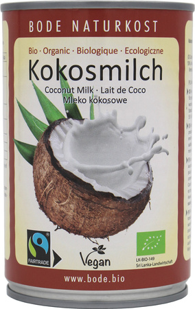 COCONUT MILK - NAPÓJ KOKOSOWY BEZ GUMY GUAR (17 % TŁUSZCZU) FAIR TRADE BIO 400 ml (PUSZKA) - BODE NATURKOST