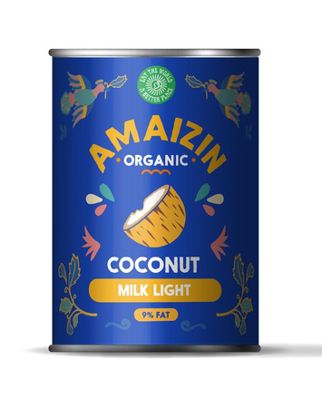 COCONUT MILK - NAPÓJ KOKOSOWY LIGHT BEZ GUMY GUAR (9 % TŁUSZCZU) BIO 400 ml (PUSZKA) - AMAIZIN