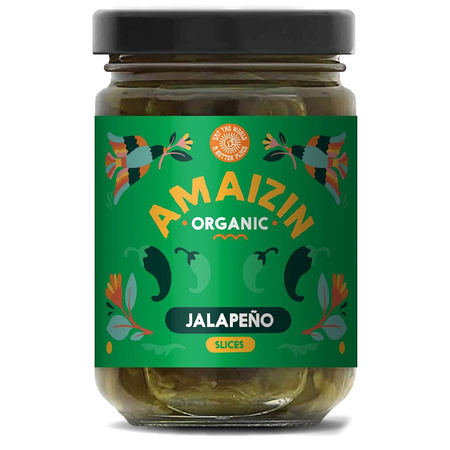 PAPRYKA JALAPENO ZIELONA KROJONA W ZALEWIE BIO 150 g (60 g) - AMAIZIN