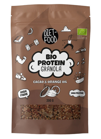 GRANOLA PROTEINOWA KAKAO I OLEJEK POMARAŃCZOWY BIO 200 g - DIET-FOOD